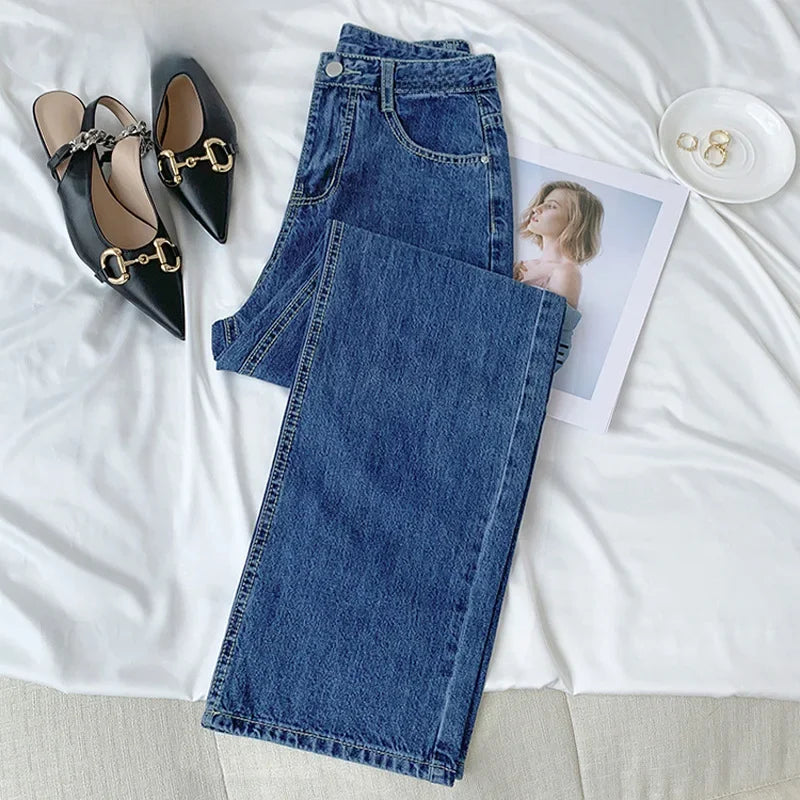 Vintage High-waisted Loose-fit Slimming Straight-leg Jeans For Women Trendy Long Trousers A Retro Flair