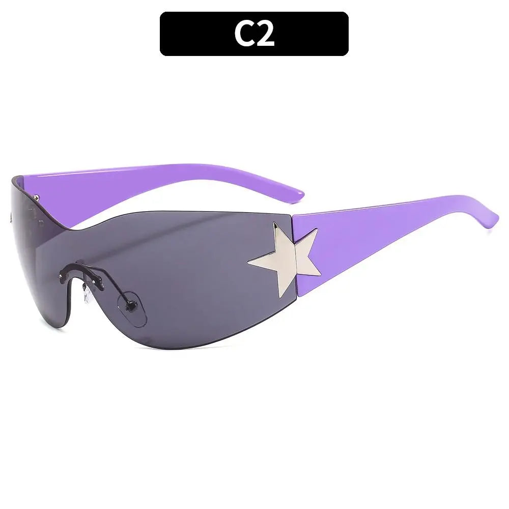 2025 Fashion Punk Y2K Sunglasses for Women Men Trendy Wrap Around Sun Glasses Shades Star Decoration Eyewear UV400 Goggles