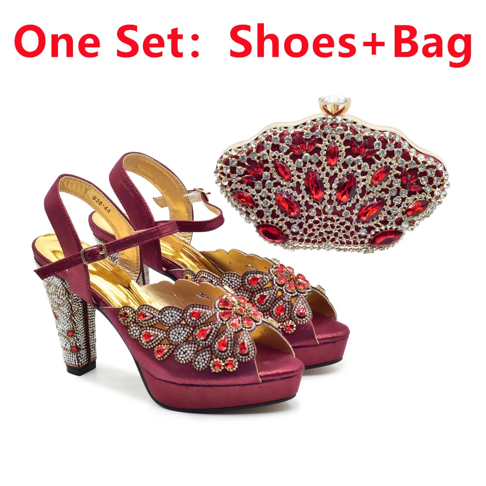 Peep Toe Thin Heels Shoes Matching Bag Set for Party