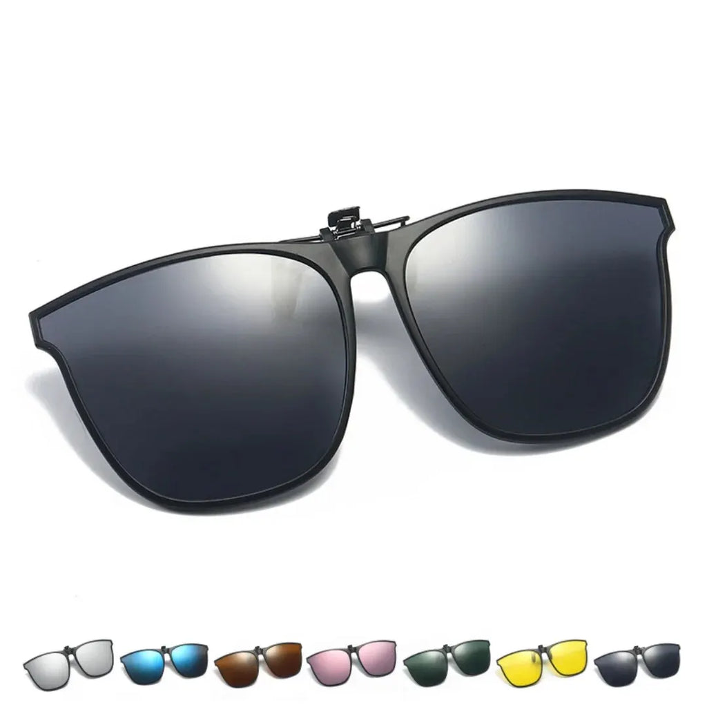 A Pair of New PC Clip Sunglasses for Outdoor Fishing and Driving. Clip Sunglasses for Day and Night Use.