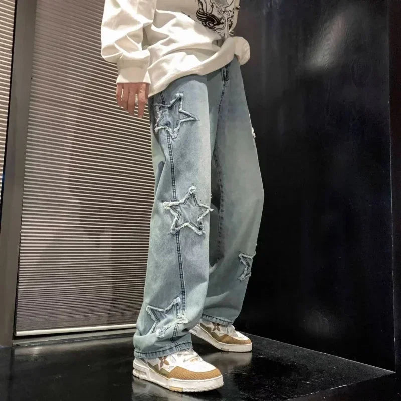 Men Straight Hip Hop Splicing Trousers