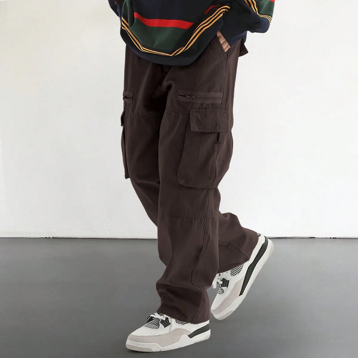 Men's Drawstring Trendy Flap Pockets Cargo Pants
