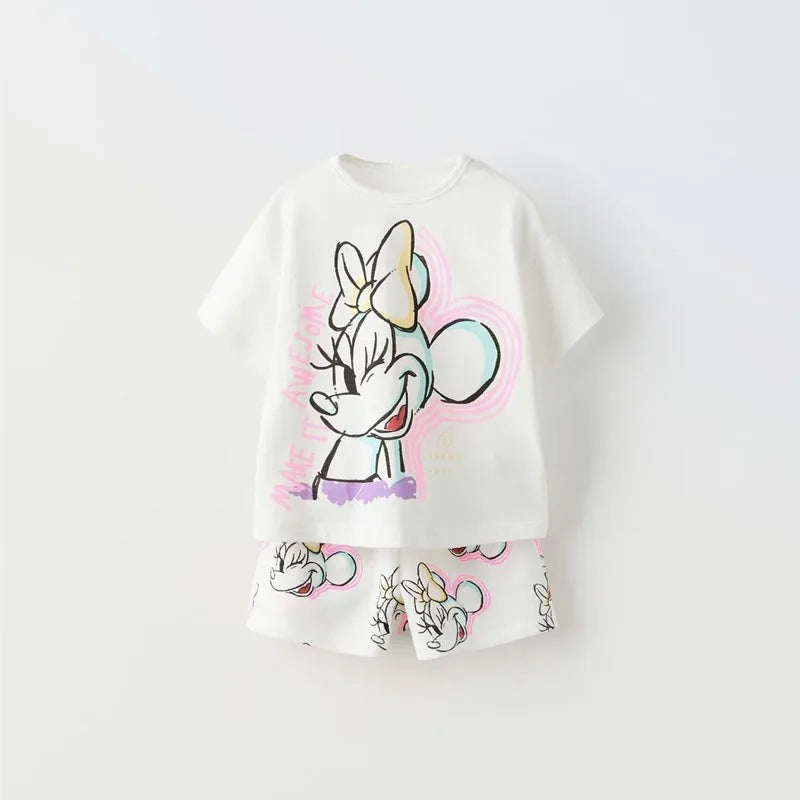 Little Girl Mickey Mouse Cartoon T-shirt Set