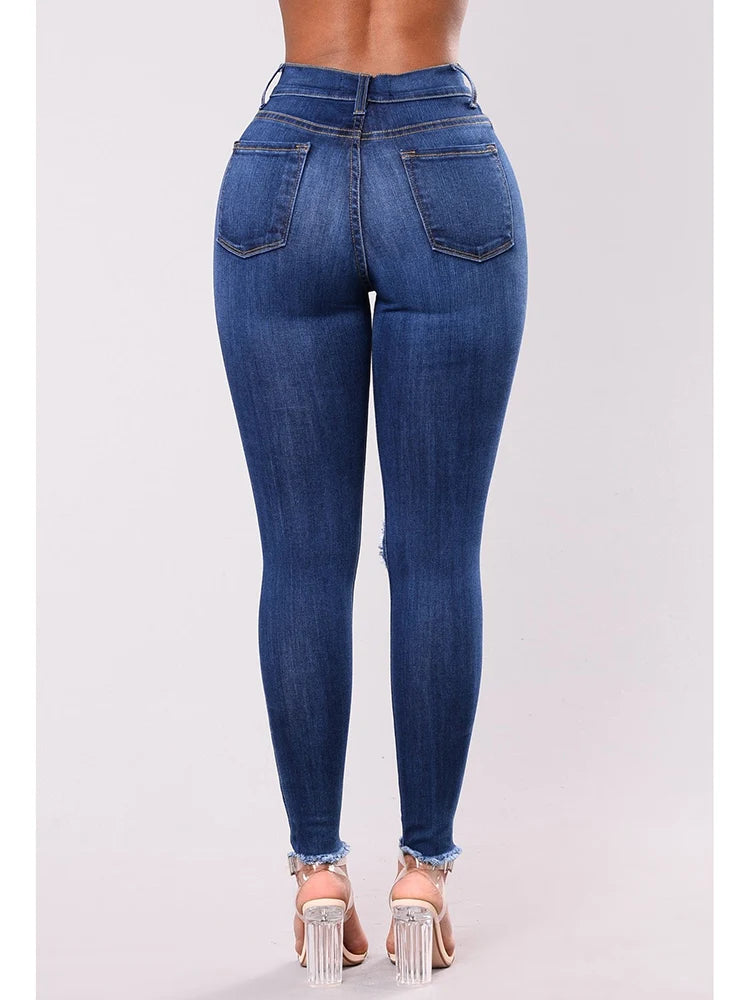 2024 Women Stretch Skinny Ripped Jeans Lady High Waist Pencil Long Pants Narrow Straight Leg Wrap Hips Plus Size S-3XL Trousers