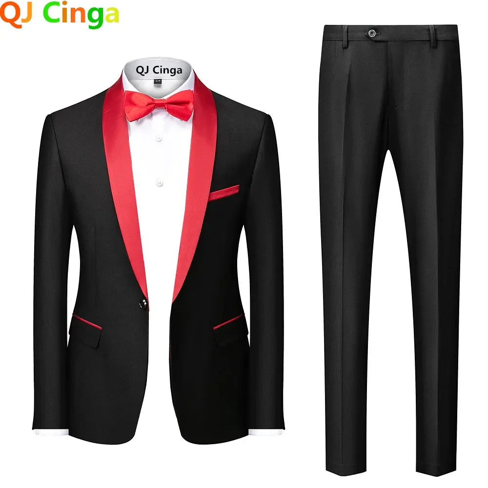 Black Men Color Block Collar Suits