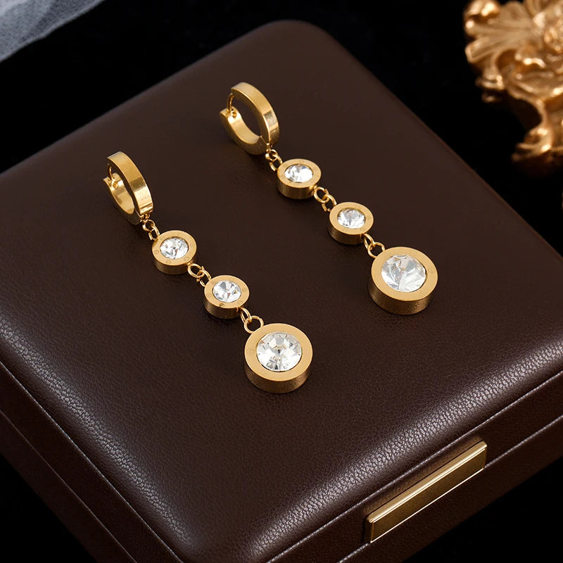 Stainless Steel Luxury White Zirconia Drop Earrings For Women