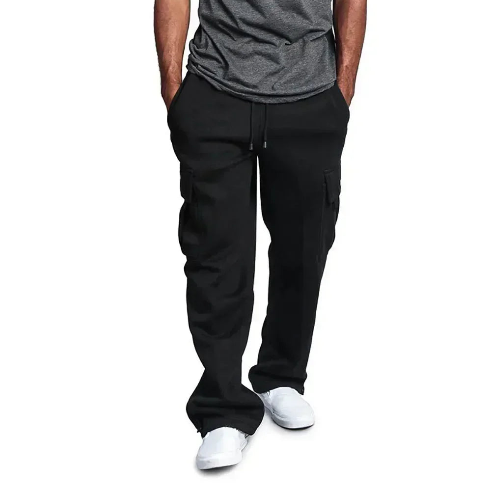 Men Cargo Jogger Pants Autumn Winter Fleece Sweatpants Loose Trousers
