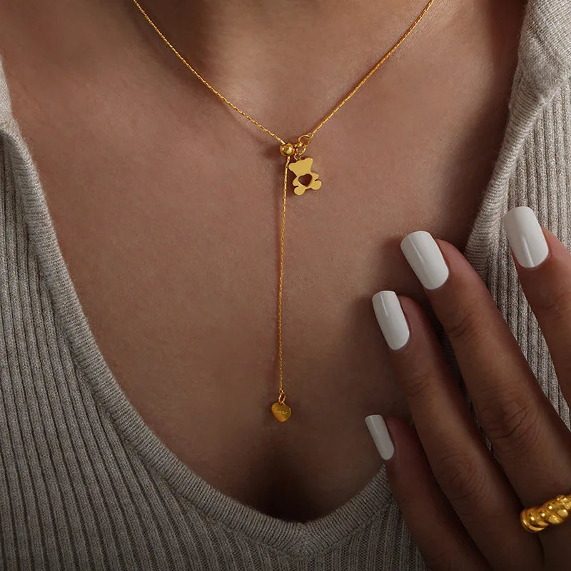 Hollow Bear Pendant Adjustable Necklace For Women