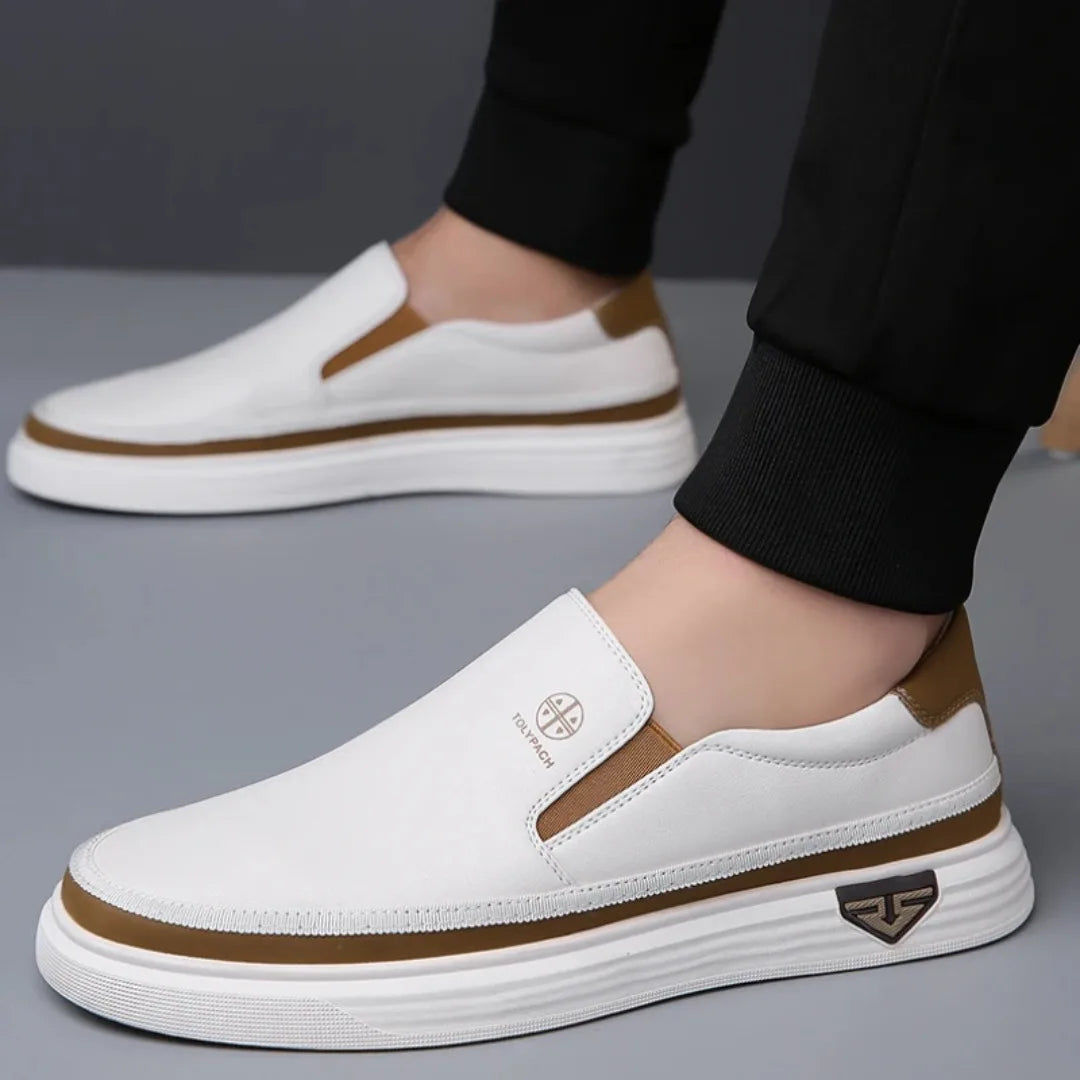 Men's handmade leather shoes luxury casual shoes white men's loafers office formal flat shoes outdoor men's sliding shoes