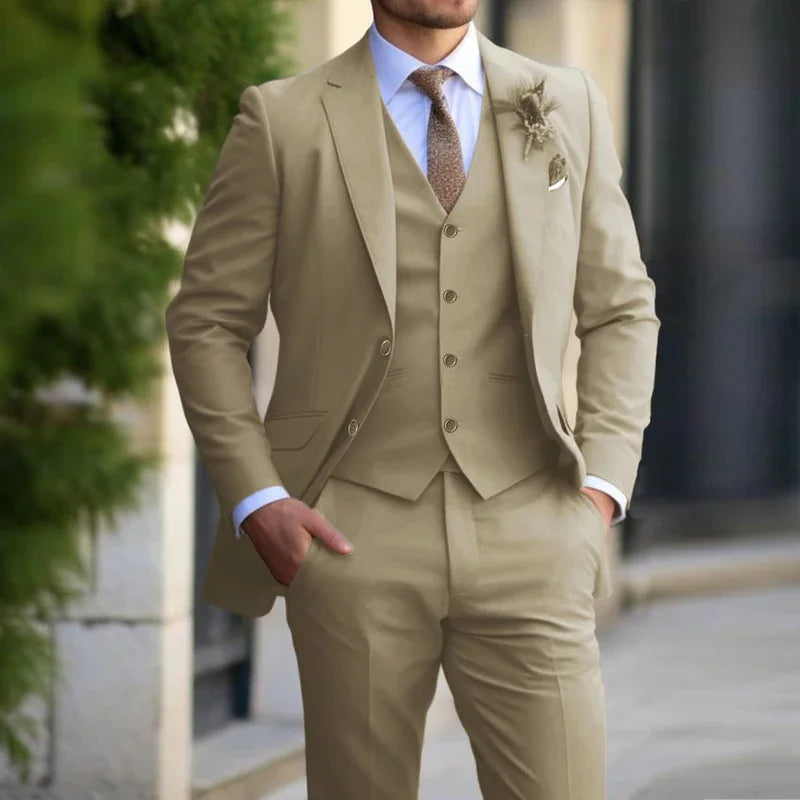 3 Pieces Beige Suits for Men