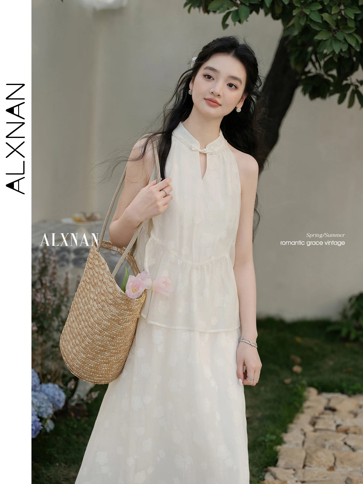 ALXNAN Women's Dress 2025 Summer Vacation Long One-piece Dress Elegant Holiday Party Casual Sleeveless Ladies Clothing L53733