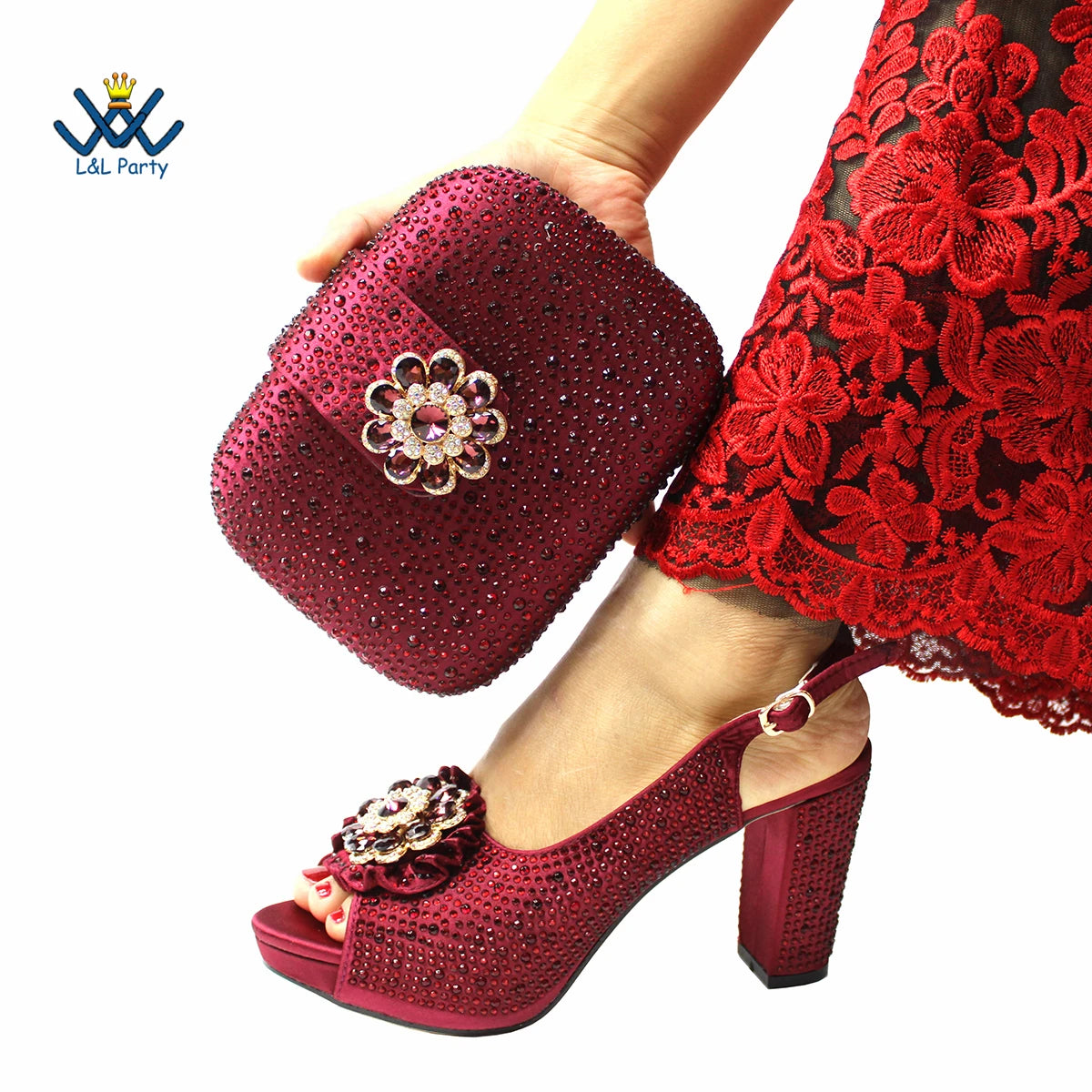 Peep Toe Spring Autumn Lady Shoes and Bag Set in Gold Color