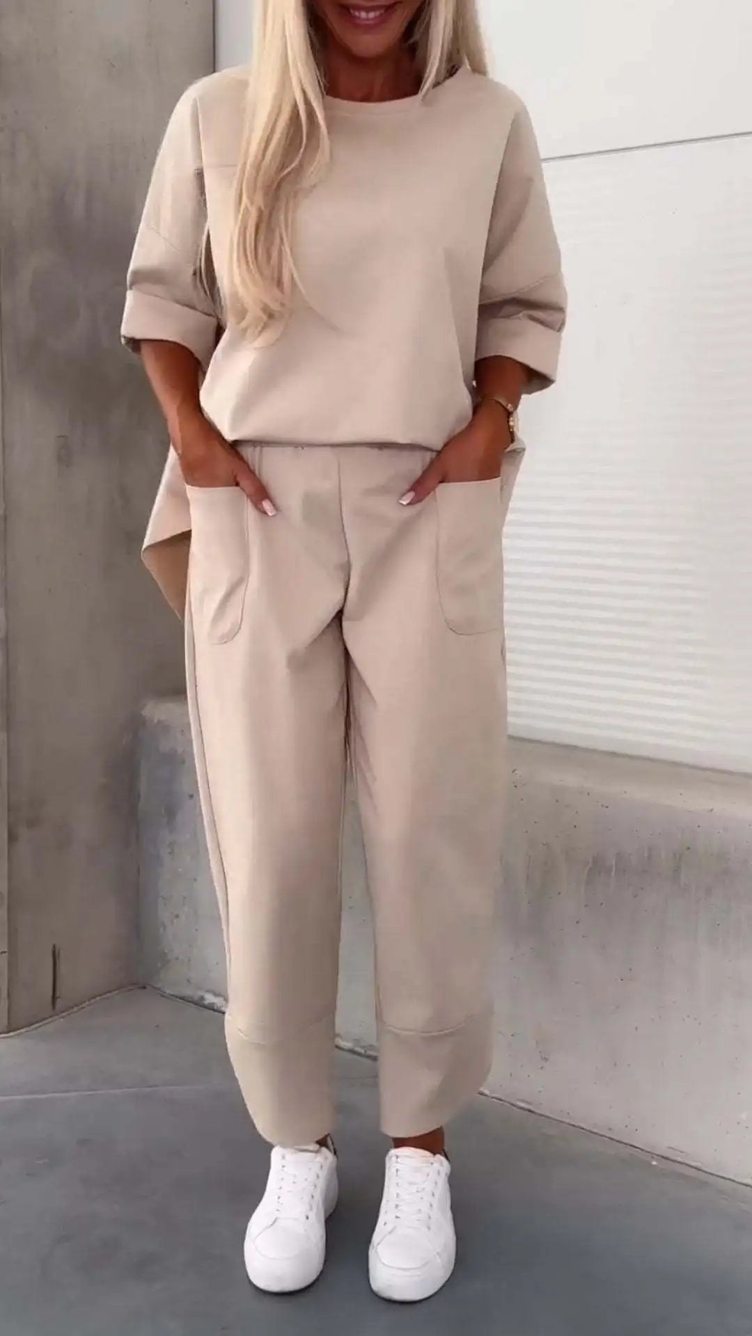 Women's pure color long-sleeved pants
