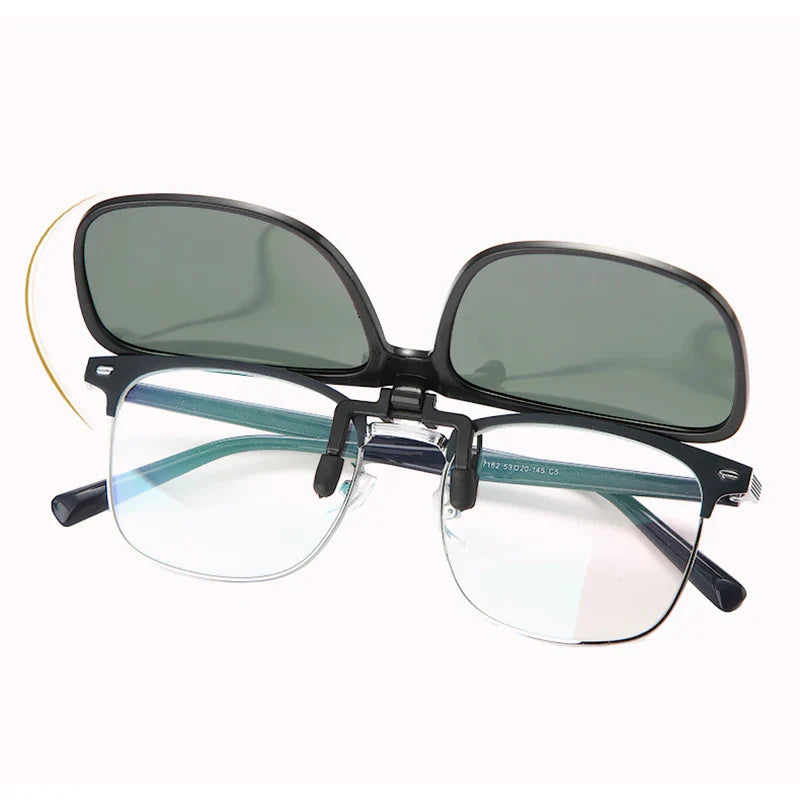 KLASSNUM Clip Polarized Sunglasses Square Men Clip On Glasses Flip-up Frames Sunglasses Covers Blue Night Vision Color Lens 2025