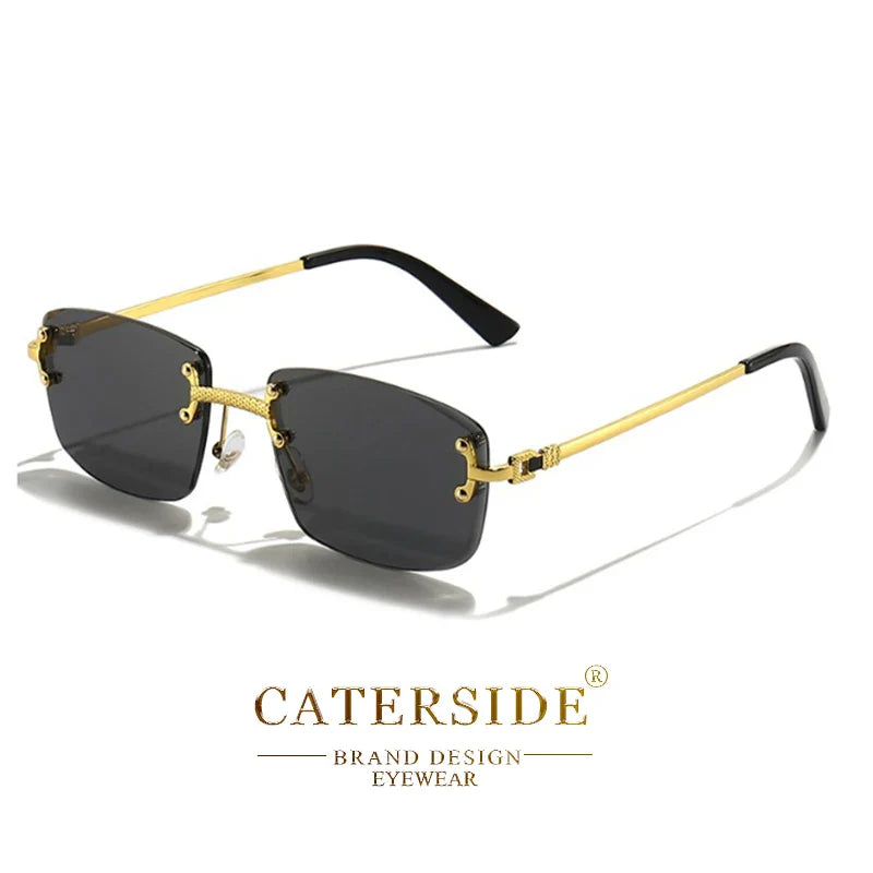 CATERSIDE Punk Rectangle Sunglasses Men Women Luxury Designer Rimless Gradient Lens Metal Sun Glasses For Men Sports 2024 UV400