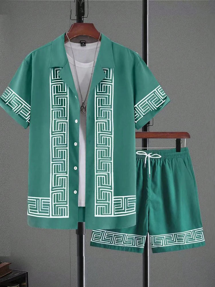 Shirt Set Men's Summer 3D Printed Shirt And Shorts Set Men's And Women's Fashion Casual Fresh Simple Lapel Hawaiian Shirt