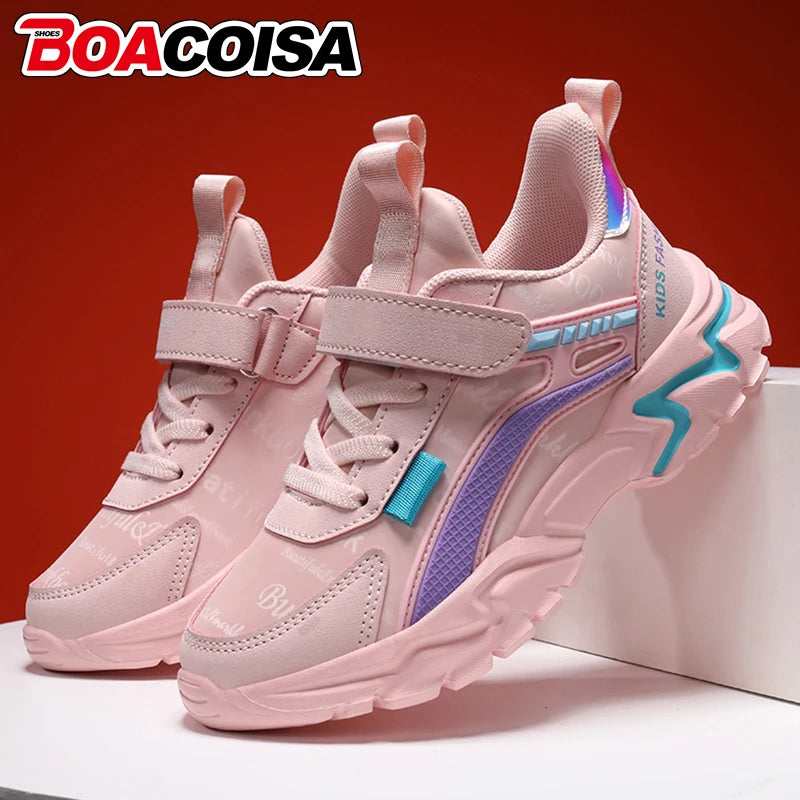 Children's Girls Sneakers Leather Lightweight Breathable Comfortable Casual Kids Non-Slip Casual Walking Sports Running Shoes
