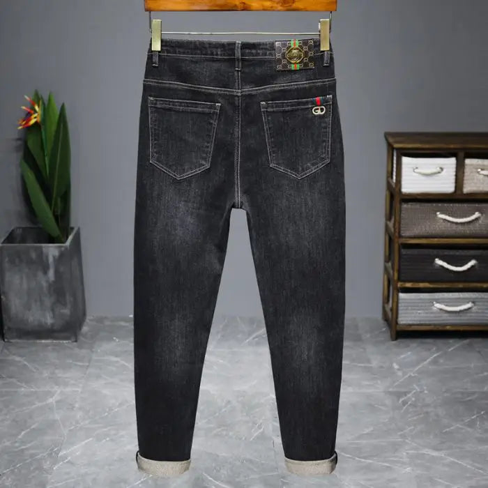 Casual Trendy Embroidered Men's Jeans Autumn winter New Arrival Slim Fit Charcoal Grey Trousers Wholesale For Fashion Lovers