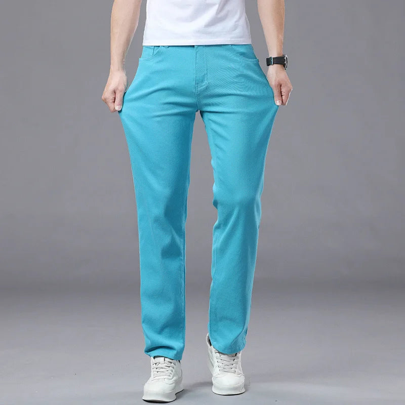 Men's Slim Fit Pants Casual Colorful 2025 Spring New Straight Trousers Men Cotton Stretch Fashion Pants Red Yellow Pink Blue