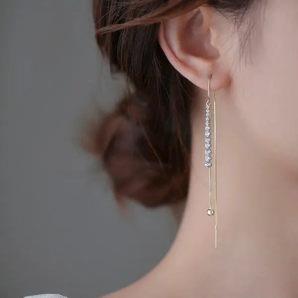 Gold Plated Crystal Leaf Tassel Drop Earrings for Women