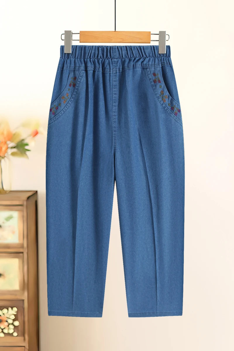 Women Denim Shorts Summer cropped jeans Pants Fashion High Waisted Dark Wash Knee Length Jeans Female Casual Plus size