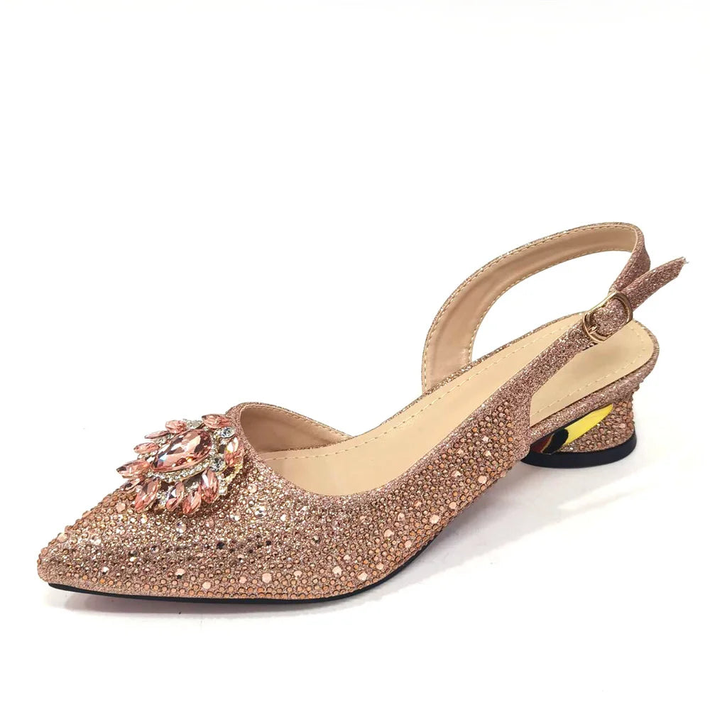Hollow Design Women Shoes Matching Bag in Champagne Color Mature for Party