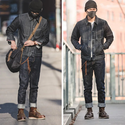 Men's Workwear Vintage Straight Barrel Denim Red Ear Original Cow Dark Jeans