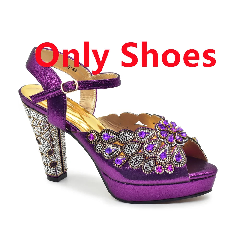 Peep Toe Thin Heels Shoes Matching Bag Set for Party