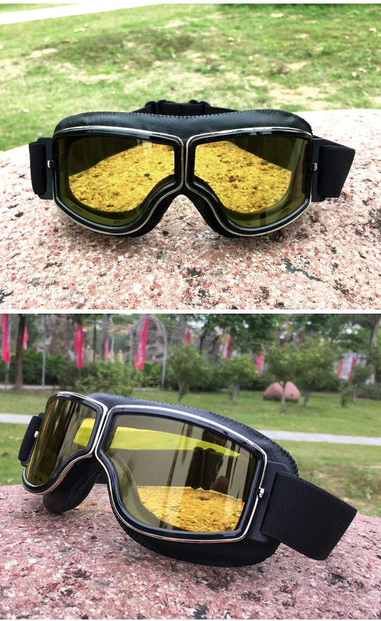 Best Selling Vintage Goggles Motorcycle Leather Goggles Glasses Cruiser Folding Goggles Newest Sunglasses Motocross Safety
