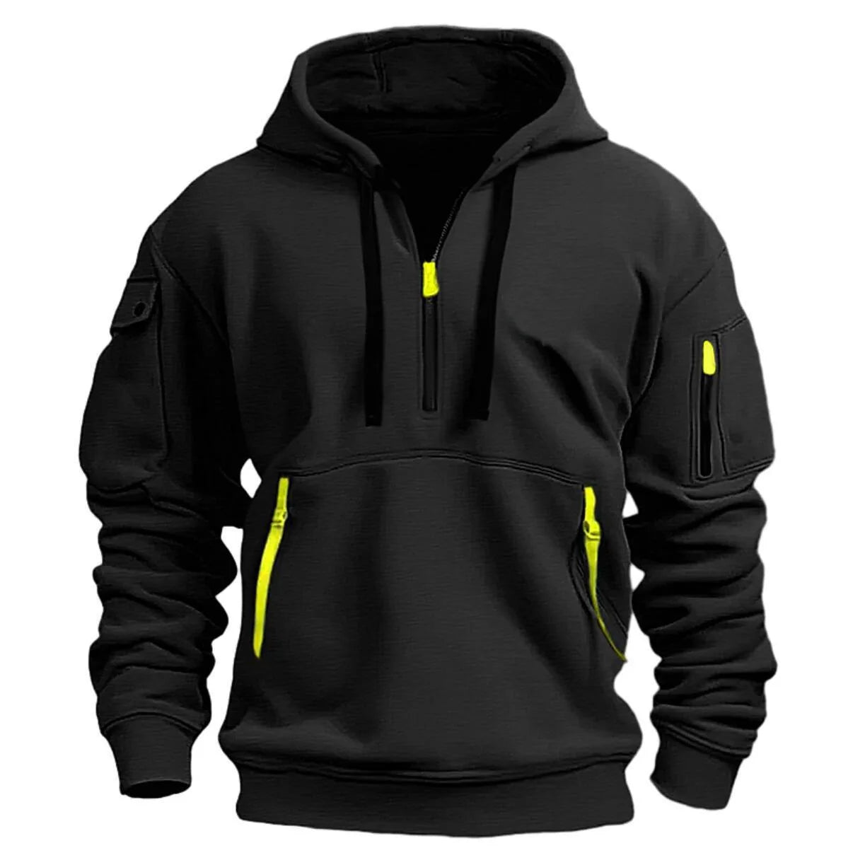 2024 Spring and Autumn New Men's Casual Sports Multi-zipper Arm Pocket Pullover Outdoor Cycling Climbing Windproof Hoodie