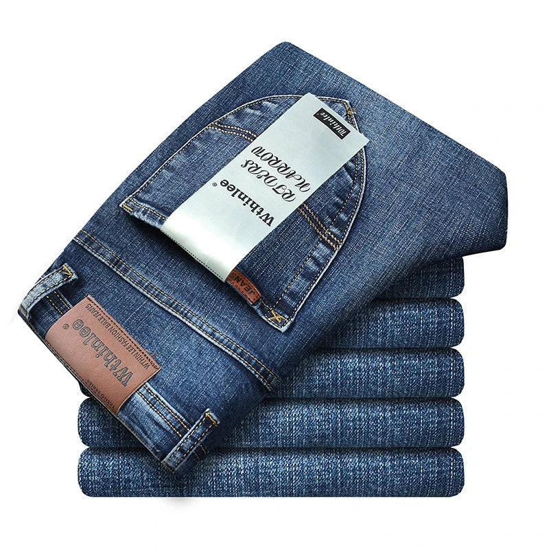Spring Autumn 2025 Men's Smart Jeans Business Fashion Straight Regular Blue Stretch Denim Trousers Classic Men Plus Size 28-40