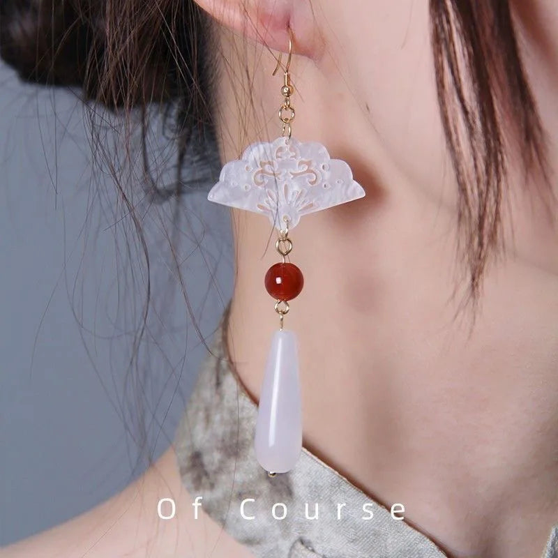 Steel Fun Jewelry HanFu Moon Pendent Long Tassel Earrings for Women