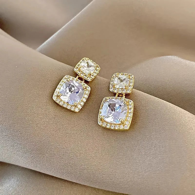 Square Colorful Zircon Ear Stud Earrings for Women