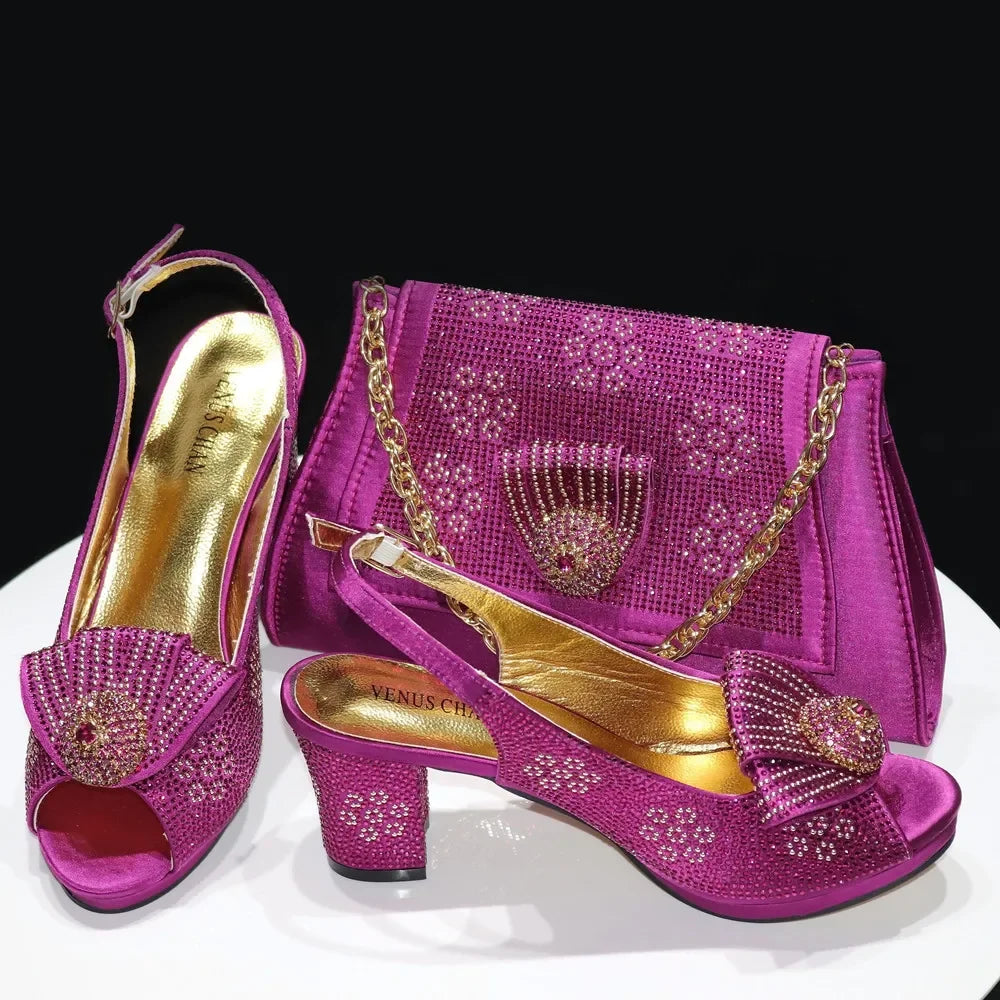 Shoes And Bag Sets For Evening Party With Stones