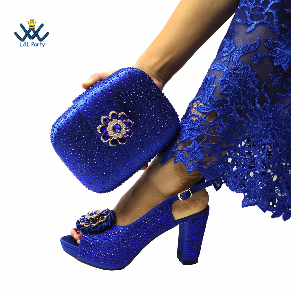 Peep Toe Spring Autumn Lady Shoes and Bag Set in Gold Color
