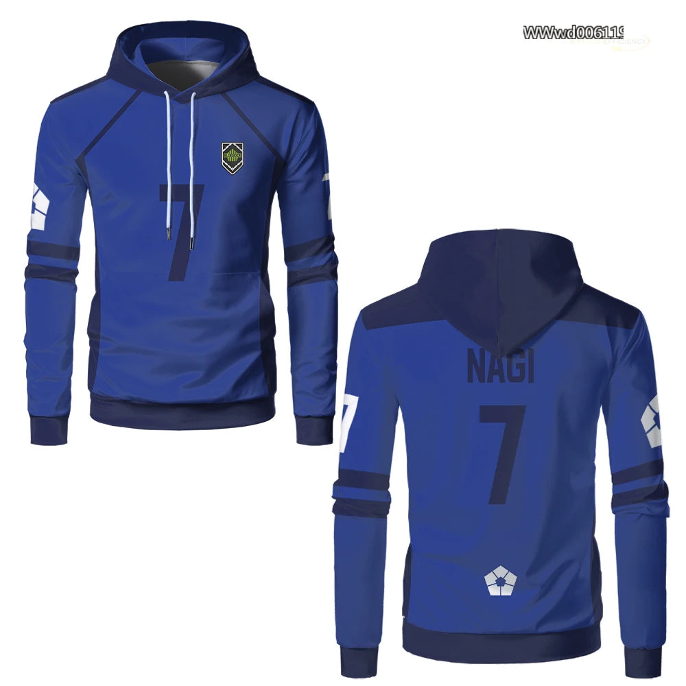 Blue Lock Anime Men's Hoodies Football Club Sports Casual Pullover Sweatshirt NAGI Street Fashion Long Sleeve Tops Kid's Clothes
