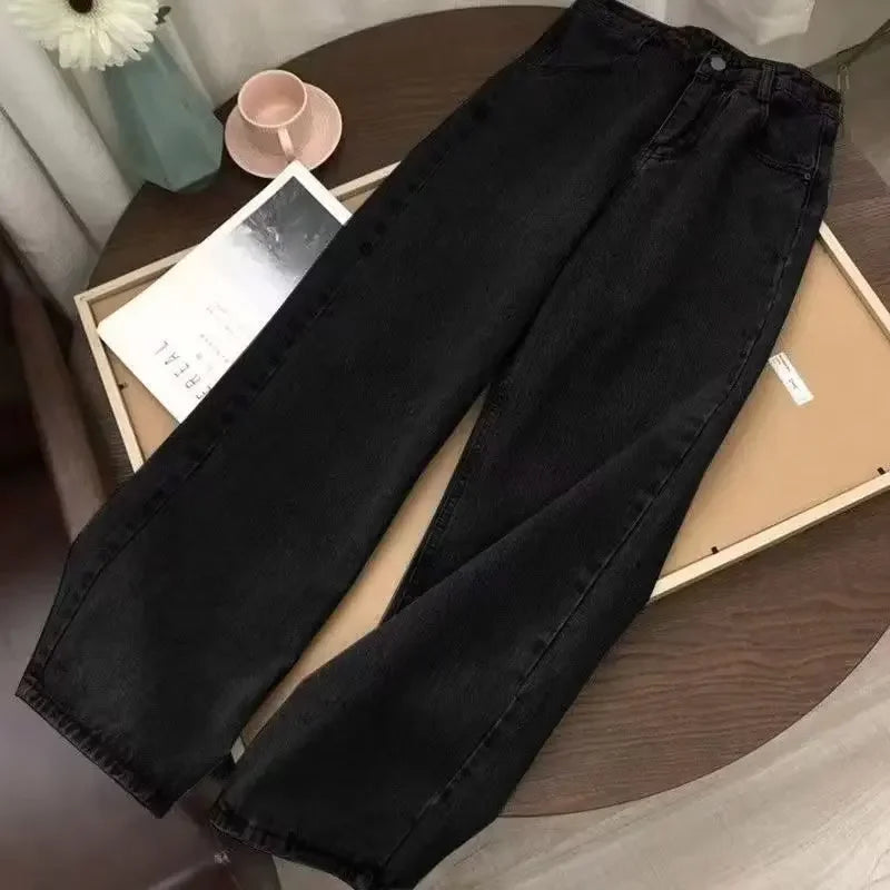 2023 New Style Women's Jeans High-waisted Straight-leg Loose Fit Vintage Wide Leg Bf Trendy Drag-leg Pants