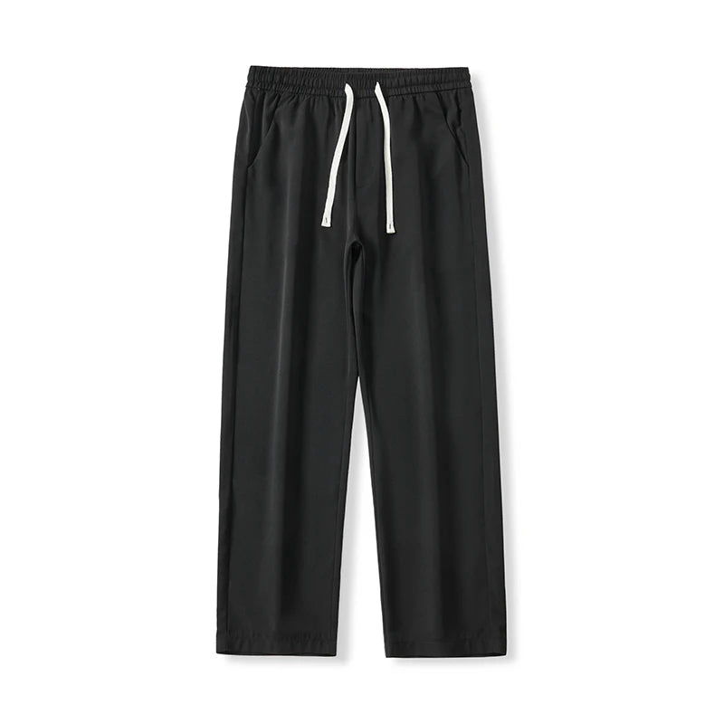 Size M-5XL Loose Straight Mens Casual Pants Fashion Streetwear Korean Cool Ice Silk Trousers Quick-dry Jogging Man Sweatpants