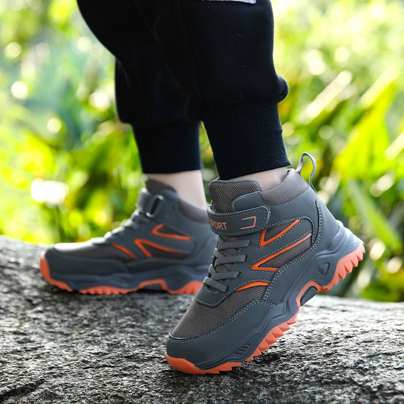 Children Casual Luminous Shoes For Boys Breathable Sneaker Winter Warm Plush Kids Hook&Loop Non-slipl Hiking Sports Shoes