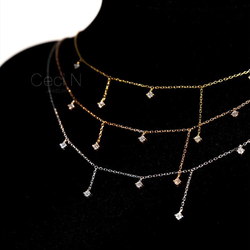 Sterling Silver Zircon Star Charms Necklace For Women