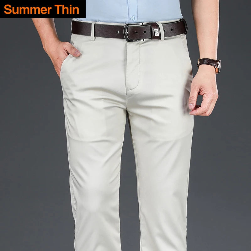Men's Bamboo Fiber Thin Casual Pants Spring Summer New Straight Stretch Business Classic Trousers Male Brand Clothing