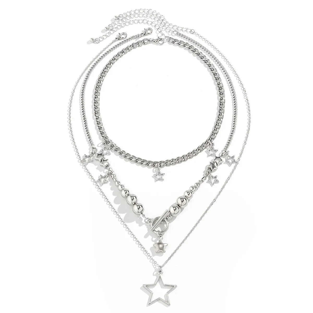 Vintage Silver Color Star OT Buckle Pendant Choker Necklace for Women