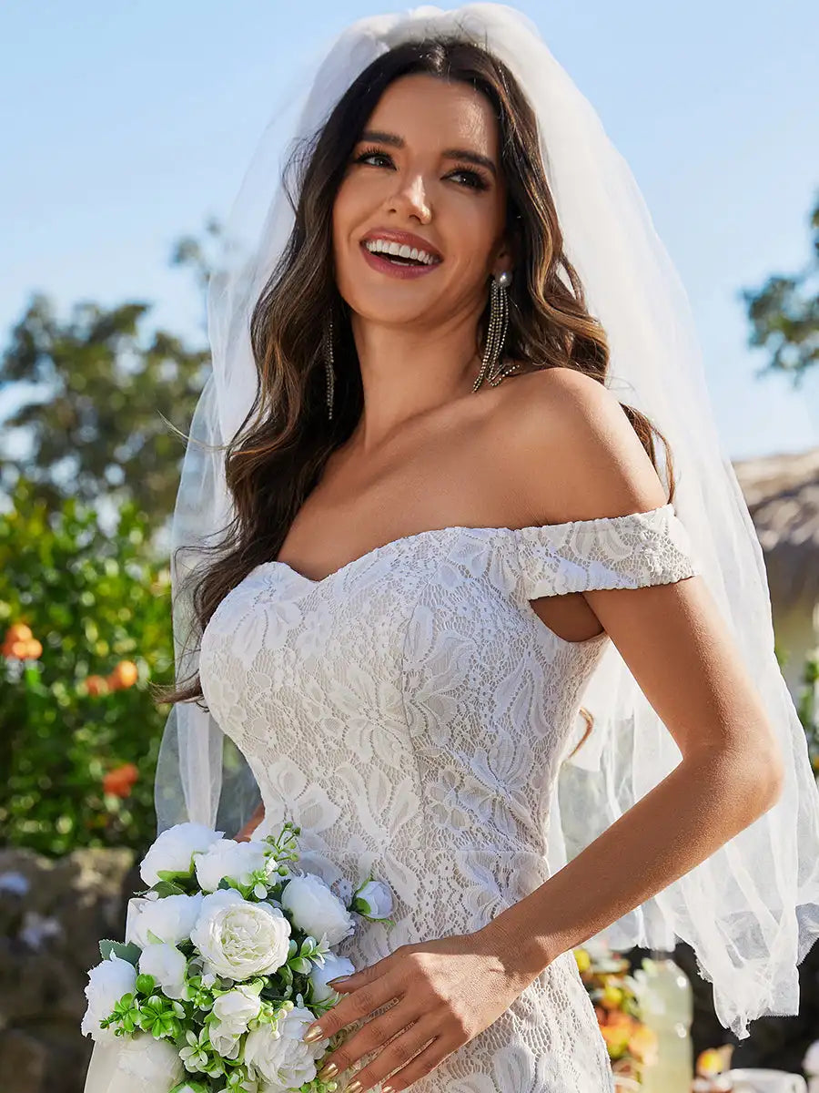 Elegant Wedding Dresses Off Shoulder Sleeveless Formal Dresses