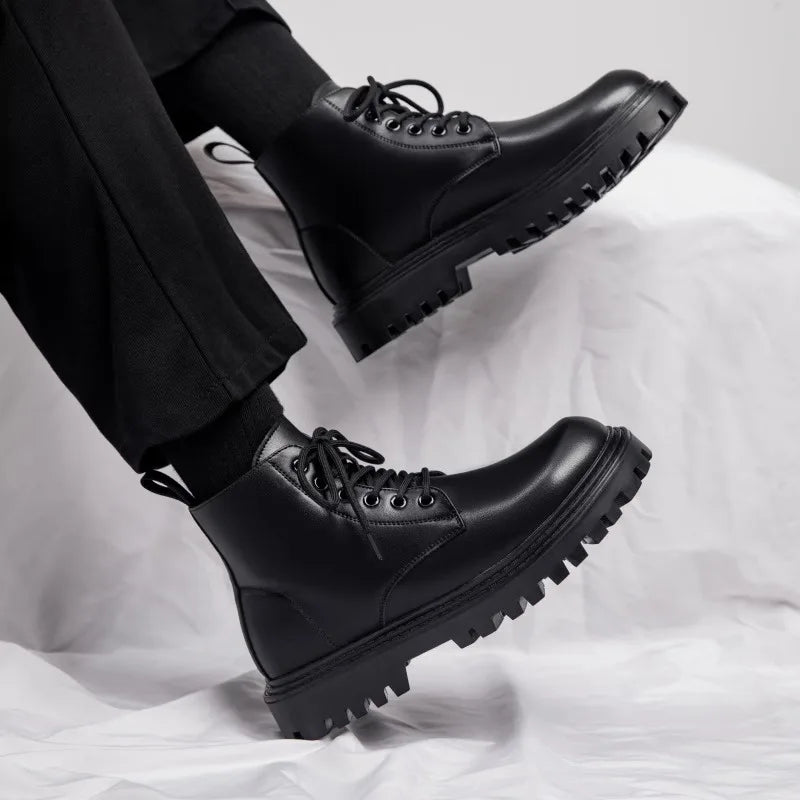 Black Men's Casual Leather Boots