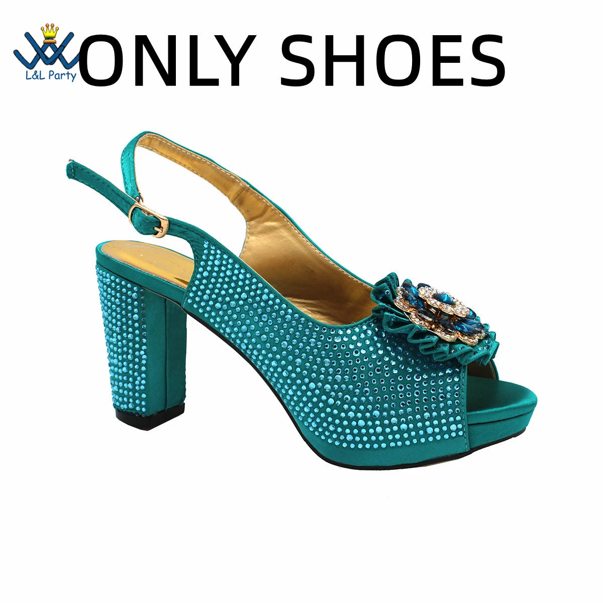 Peep Toe Spring Autumn Lady Shoes and Bag Set in Gold Color