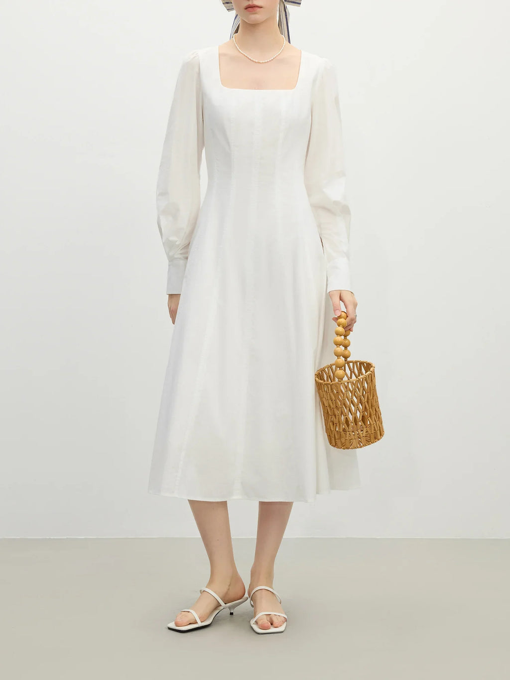 FSLE Office Lady French White Square Neck Dress for Women's Spring 2025 New White Dress Casual Loose Women Dress 25FS11038