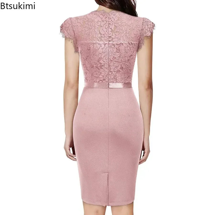 Women's Elegant Lace Evening Wedding Party Dress