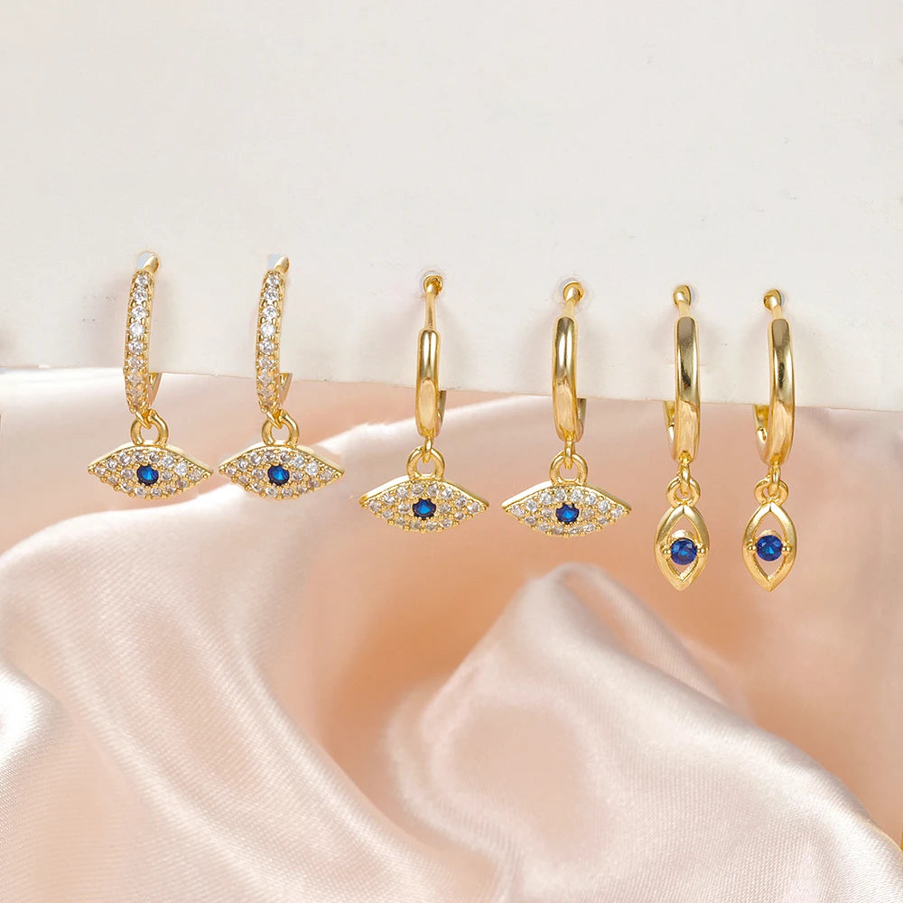 Fashion Gold Color Stainless Steel Ear Evil Eye Drop Earrings For Women