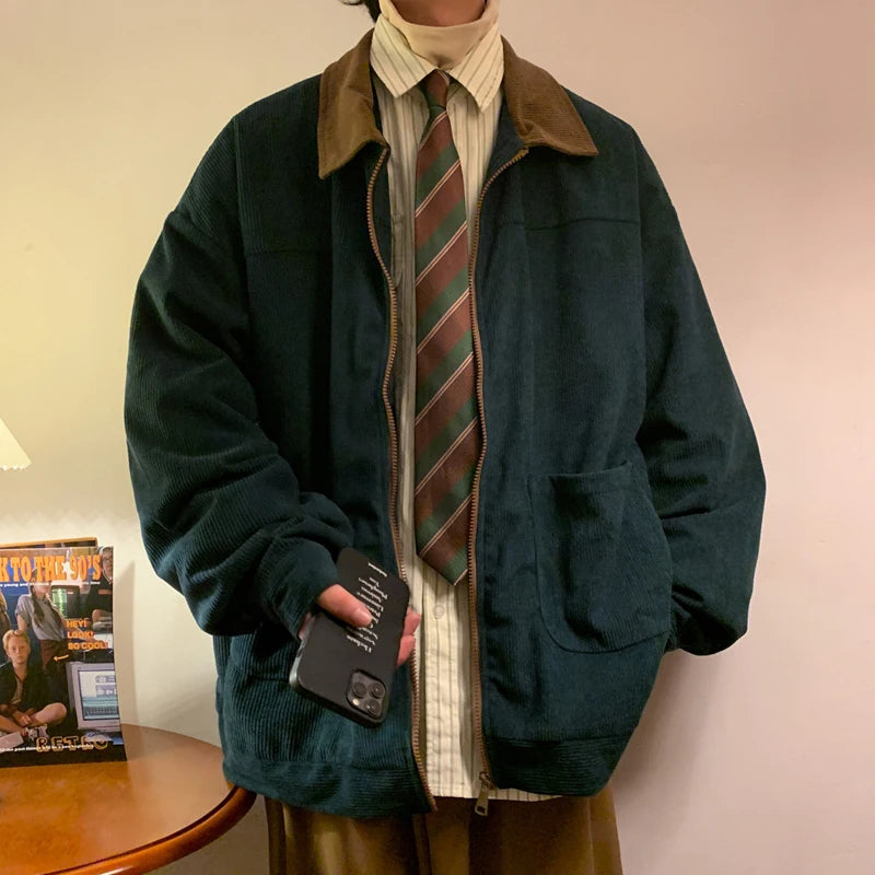 American Style Vintage 2025 Men Bomber Jacket Windbreakers Zipper Coats Autumn Loose Cargo Outwear