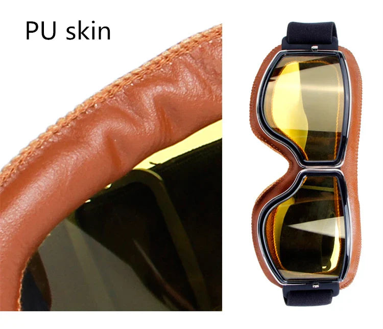 Best Selling Vintage Goggles Motorcycle Leather Goggles Glasses Cruiser Folding Goggles Newest Sunglasses Motocross Safety